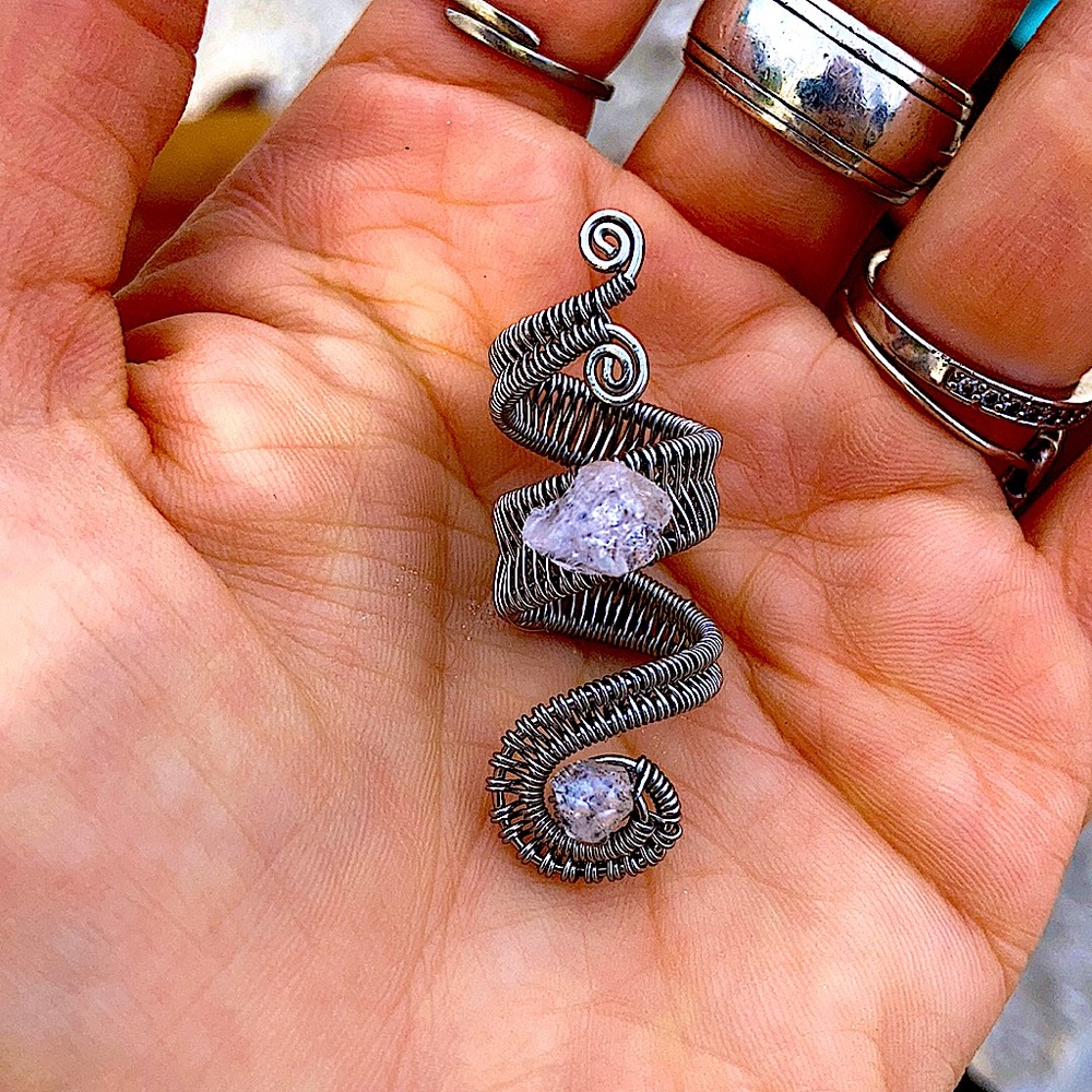 Stainless Steel Herkimer Diamond Dread Cuff - Picture 4 of 5